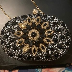 SPARKLY BLACK SILVER AND GOLD PURSE
